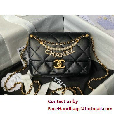 CHANEL Shiny Lambskin, Imitation Pearls & Gold-Tone Metal Mini Flap Bag AS4986 black 2025